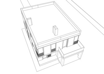 E:house building sketch architectural 3d illustration