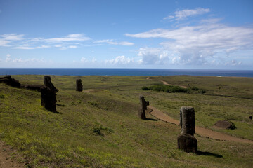Easter Island Moai on a sunny autumn day view on a sunny spring day