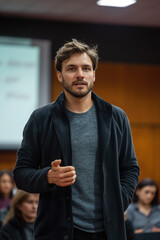 Mann h&auml;lt einen Vortrag