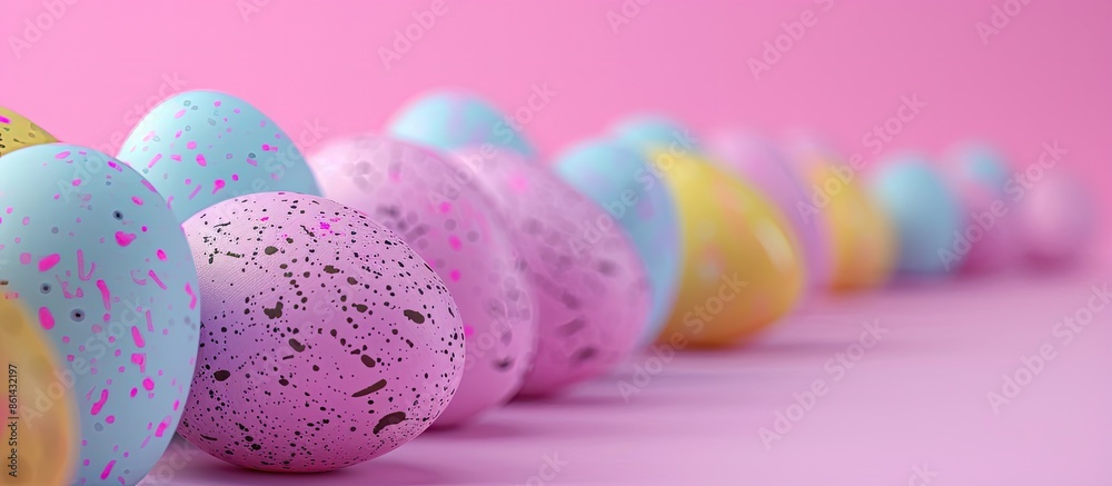 Aufkleber Colorful Easter eggs displayed on a pink background with a designated area for additional content, creating the perfect Easter-themed image with soft focus.