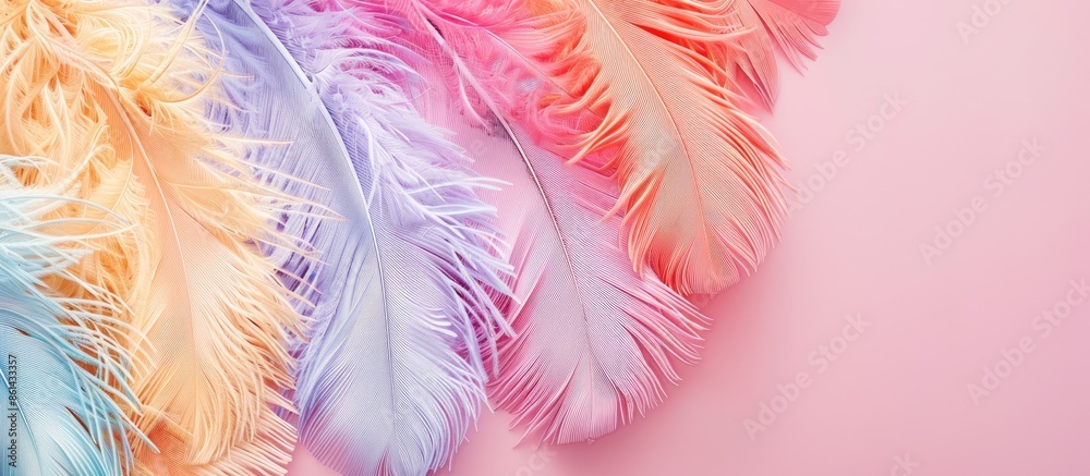 Aufkleber delicate colors enhance ostrich feathers in a close-up photo on a pastel background, neatly arranged