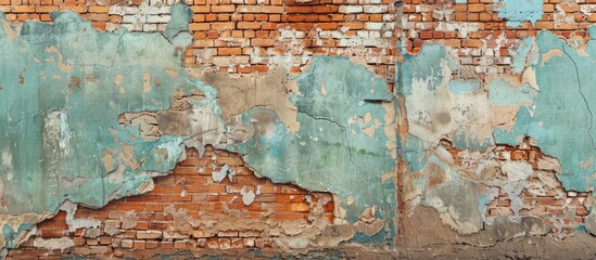 Brick wall with visible signs of wear and tear, providing a rustic backdrop for a copy space image.