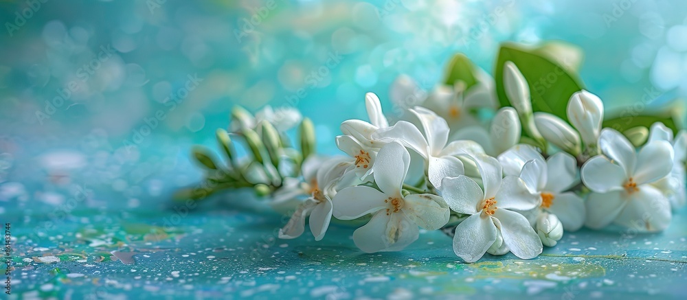 Poster elegant jasmine flowers on vibrant backdrop with copy space image.