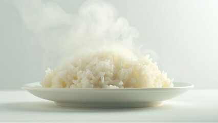just hot rice on a hot white plate served from rice ai generated