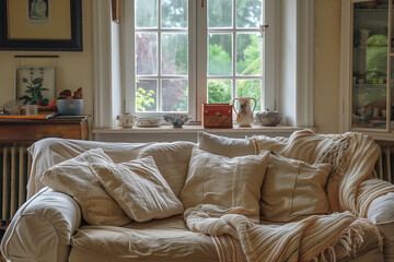 Cozy sofa with cushions