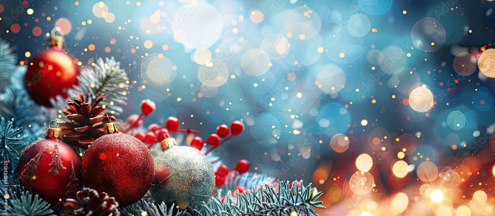 Poster festive greetings for christmas and new year set against a wintery background with copy space image.