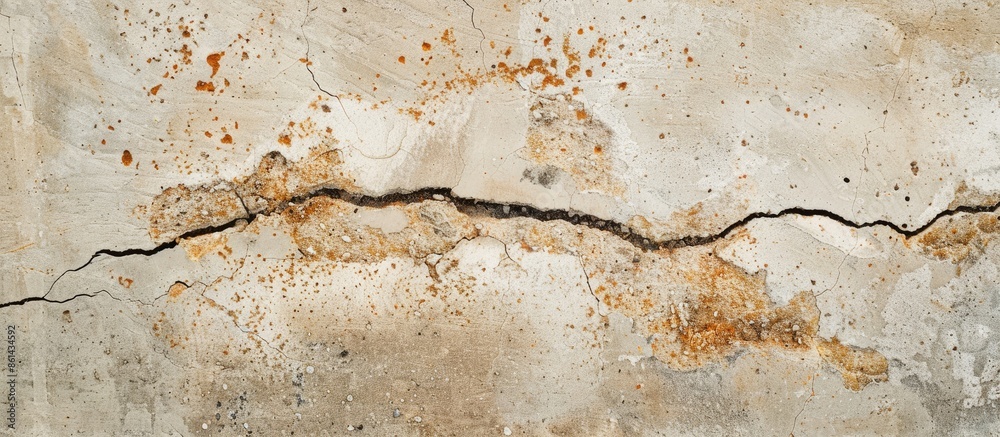 Poster Close-up of a crack on the cement surface at a building corner with copy space image.