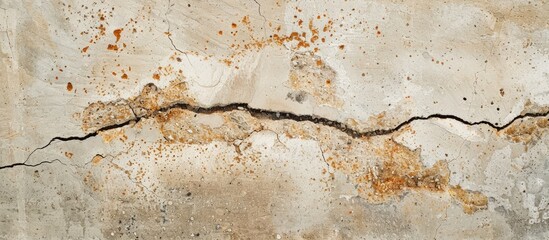 Fototapeta premium Close-up of a crack on the cement surface at a building corner with copy space image.