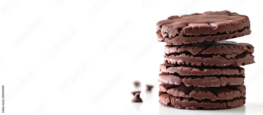 Poster chocolate biscuits displayed on a white background, perfect for food and bakery themes, with room fo