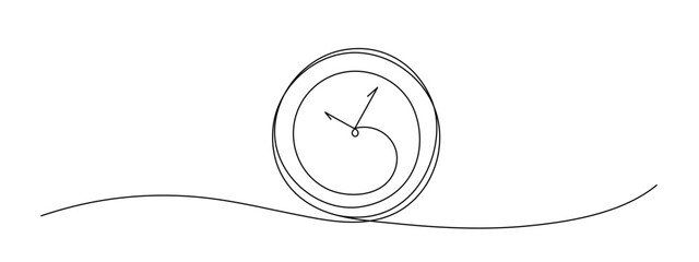 Clock drawn symbol. One line art continuous icon