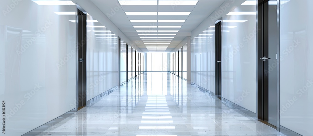 Poster Corridor in office with extensive empty wall for copy space image.