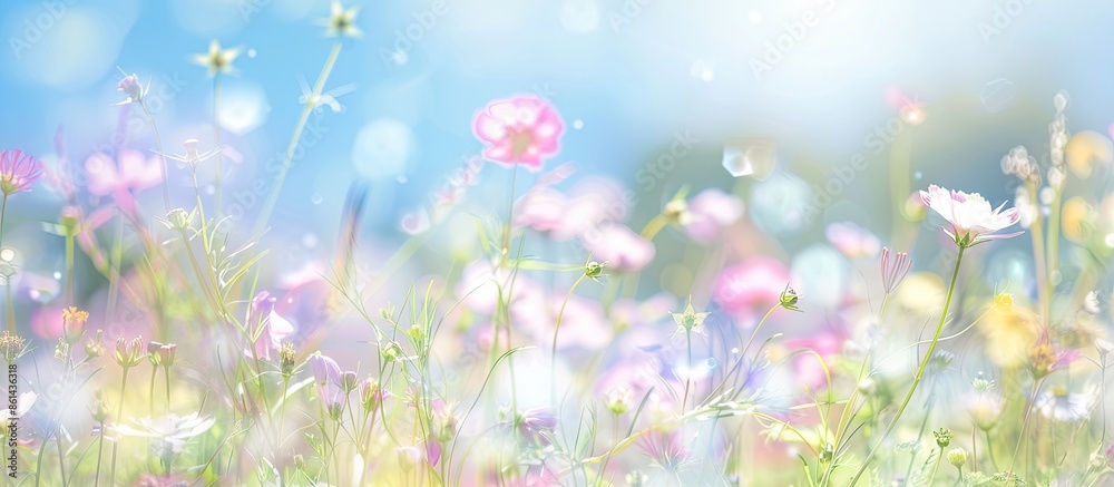 Leinwandbilder blurred floral meadow under a clear summer sky, creating a hazy backdrop for copy space image.
