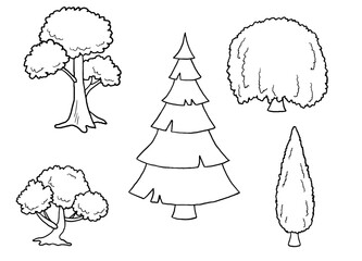 Tree set graphic black white isolated sketch illustration vector 