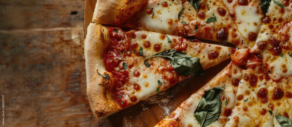 Aufkleber Close-up of a Pizza Margherita with a missing slice, displaying copy space image.