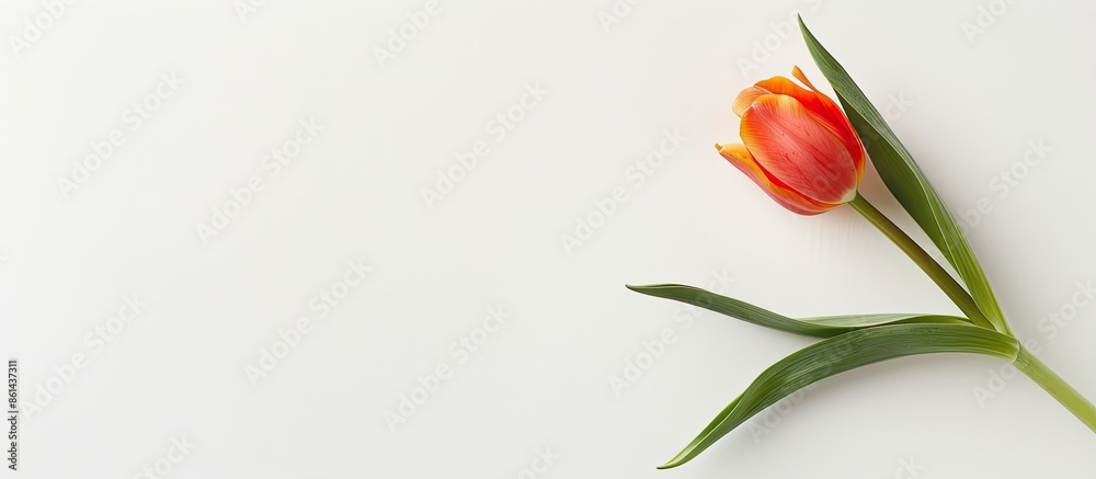 Aufkleber an orange tulip symbolizing spring with room for text for mother's or woman's day on a white backgro