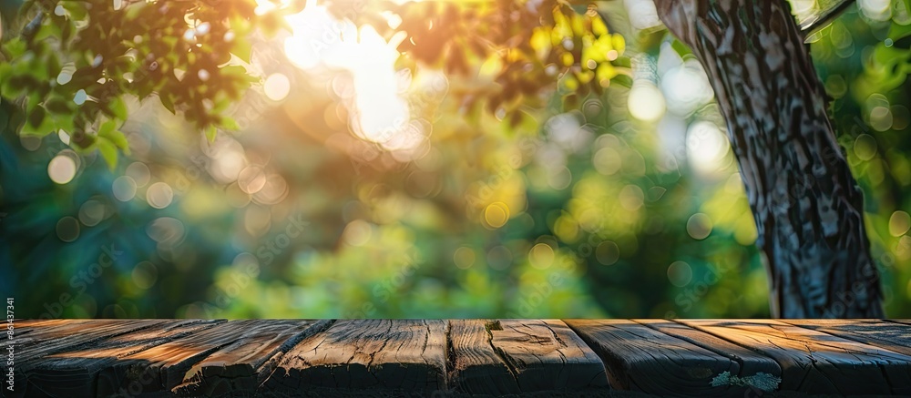 Aufkleber blurry nature background with a tabletop providing copy space image.