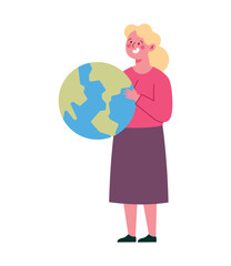 Fototapeta premium woman holding globe map