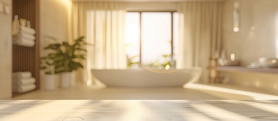 Blurry bathroom background with a table top and copy space image.