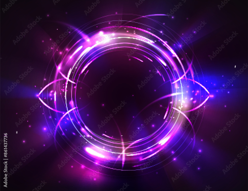 Wall mural magic futuristic circle portal with light energy glow effect for game ui design. realistic 3d vector