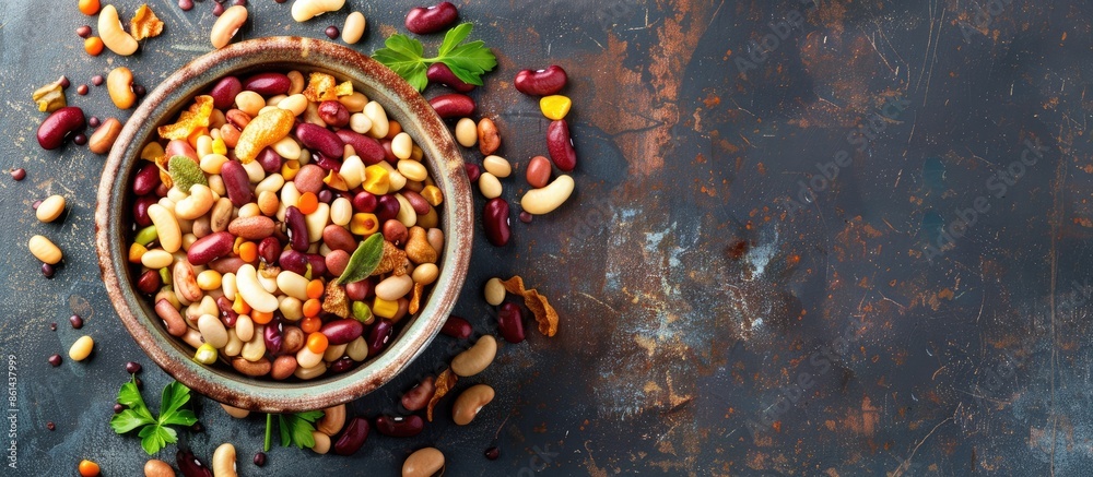 Poster Bowl of beans on the table with copy space image.