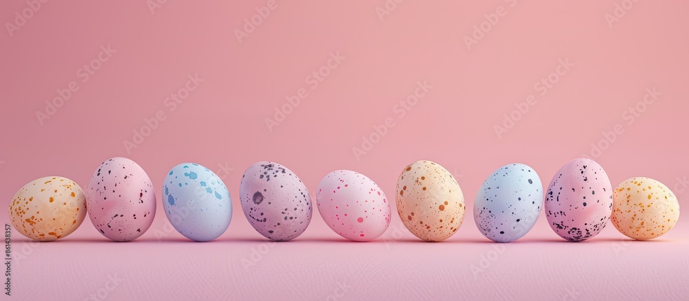 Aufkleber Colorful Easter eggs displayed on a pink background with a designated area for additional content, creating the perfect Easter-themed image with soft focus.