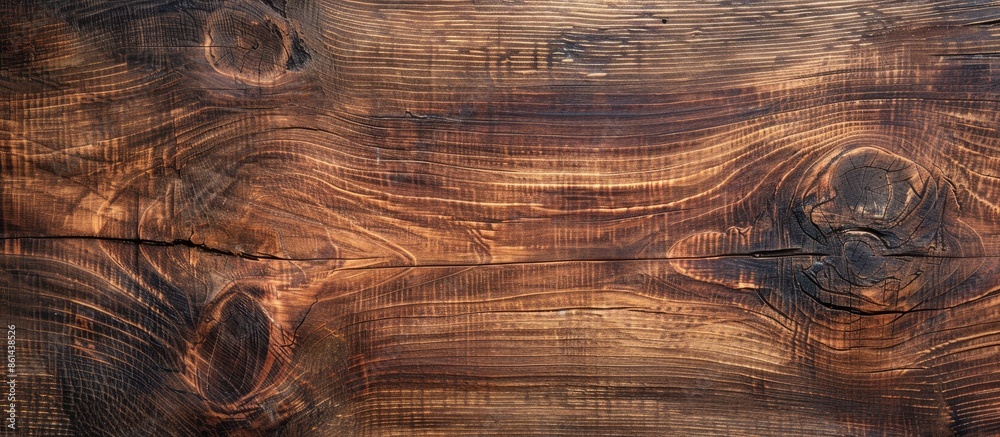 Poster Dark brown old tabletop with a natural wood texture displaying intricate patterns; suitable for a copy space image.