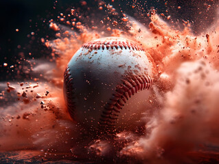 Leather tennis ball covered in colored dust. AI generated. 