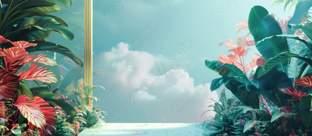 Poster Ample space for additional text or graphics with a view of the sky and plants in the background.