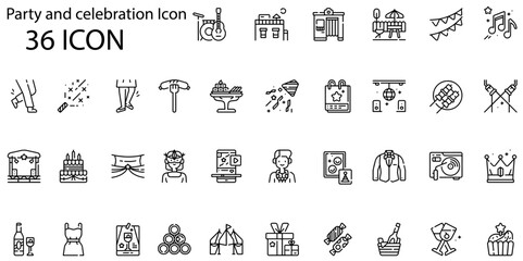 Set of party and celebration icons. Line art style icons bundle. vector illustration