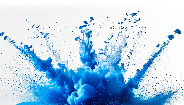 explosion nuage d'eau bleu abstrait, &eacute;claboussure, goutte, arri&egrave;re-plan blanc