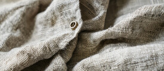 Close-up of a casual man's shirt made from a blend of hemp and cotton fabric, showcasing a textured surface with creases; ideal for a copy space image.