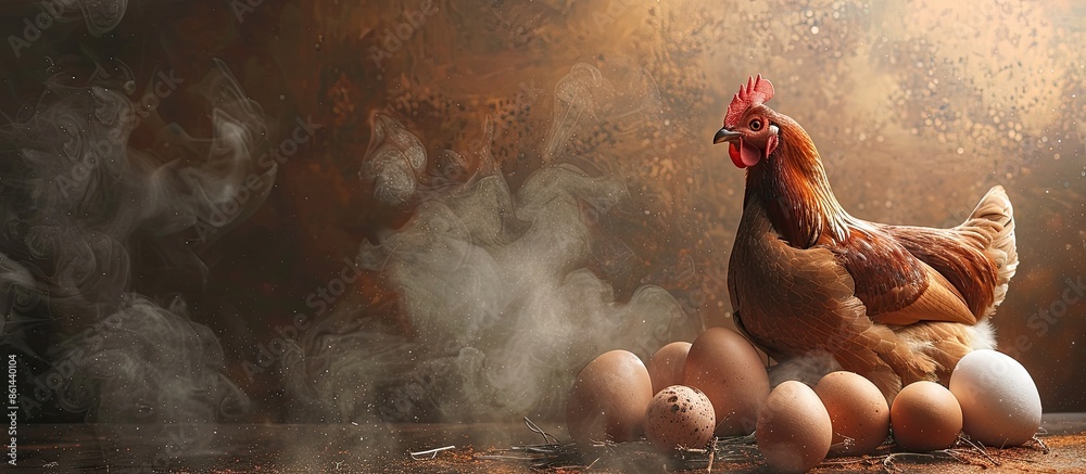 Poster background with brown chicken and raw eggs, ideal for copy space image.