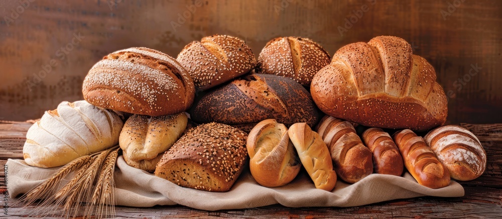 Poster Delicious bread displayed on a table with a clear area for additional images.