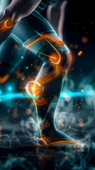 Futuristic Knee Brace for Extreme Sports Designed with Glowing Energy and Motion