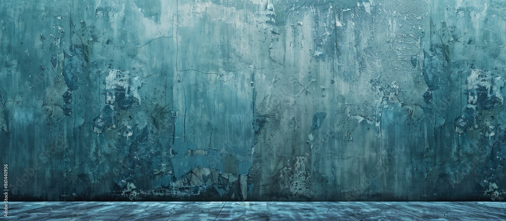 Poster Background design with a weathered blue wall texture and a blank area for image insertion. image with copy space