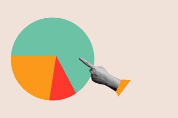 A human hand shows a pie chart with different colored slices