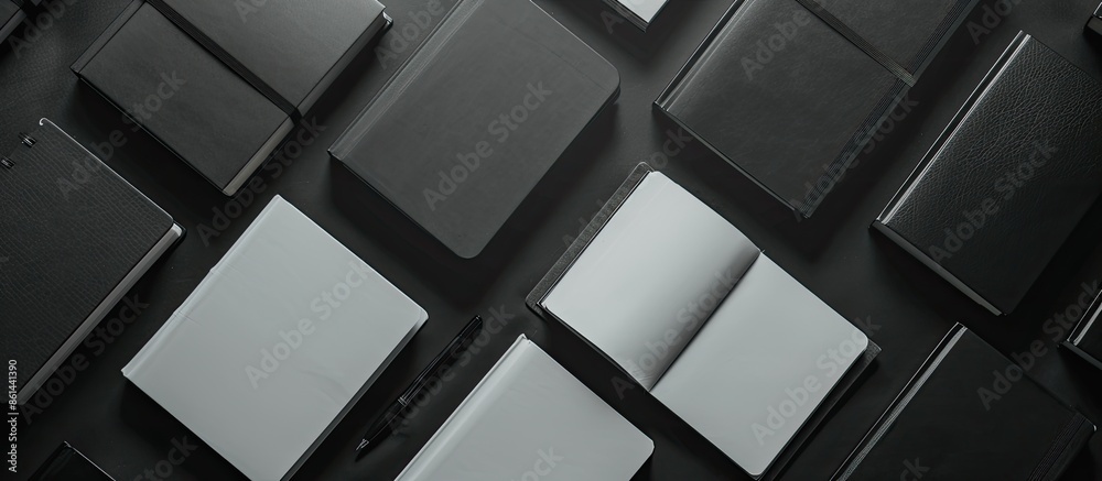 Aufkleber Collection of notebooks from a top-down perspective with copy space image.