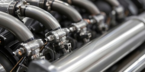 Fototapeta premium Internal components of an aircraft engine. Concept Turbine blade, Combustion chamber, Intake section, Compressor, Exhaust nozzle