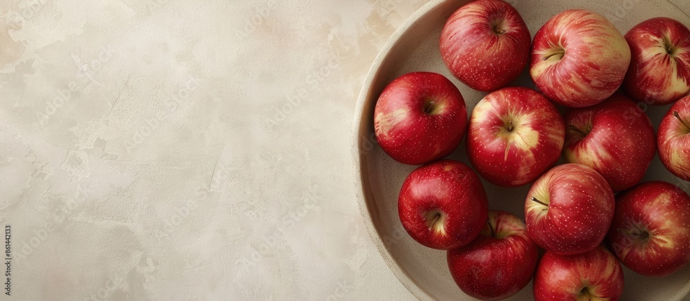 Aufkleber an aerial perspective of apples arranged on a dish against a light cream backdrop, showcasing ample 