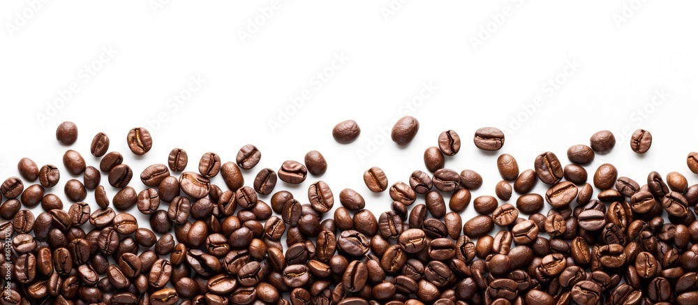 Poster Border of coffee beans on a white background with copy space image.
