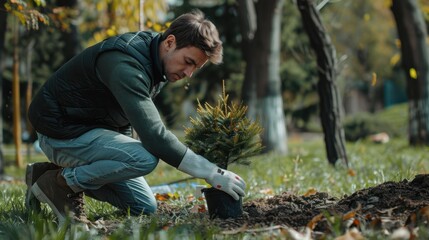 The man planting tree
