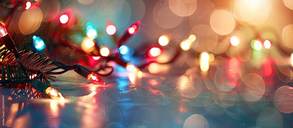 Poster festive christmas lights creating a blurred background with copy space image.
