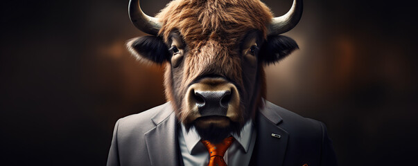 Bull In A Suit Looking Directly At Camera