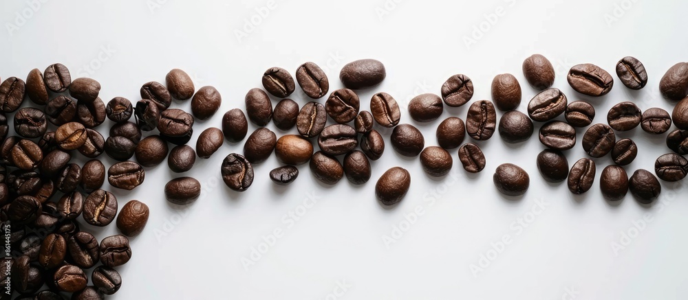 Poster coffee beans are shown on a white backdrop in a copy space image.