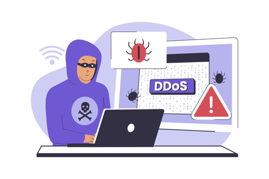 Hacker Ddos attack illustration concept. Illustration for websites, landing pages, mobile applications, posters and banners. Trendy flat vector illustration