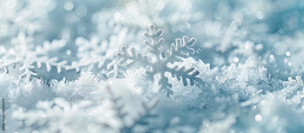 Aufkleber close-up snowy white texture of winter snowflakes for design on a toned picture background with copy