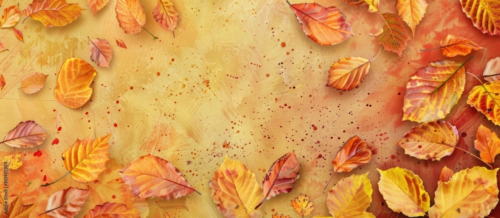 Poster autumn-themed inscription on a backdrop of colorful autumn leaves with space for other images. image