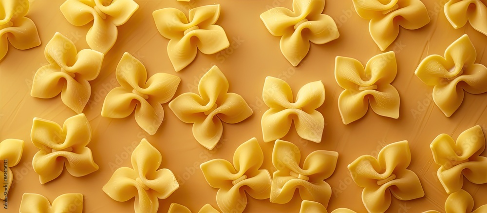 Poster Copy space image of bow tie-shaped pasta creating a pattern for adding text.
