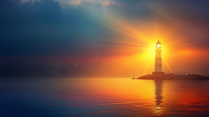 Let your light shine before others, that they may see your good deeds and glorify your Father in heaven  Matthew 516, overlaid on an image of a lighthouse shining brightly