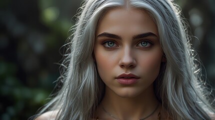 Fototapeta premium Ethereal Silver-Haired Portrait